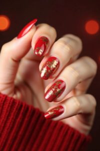 Festive Red and Gold Nails