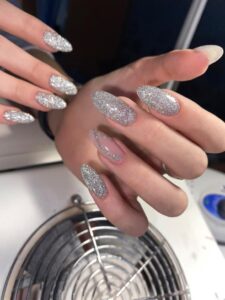 Silver Sparkle Fade Nails