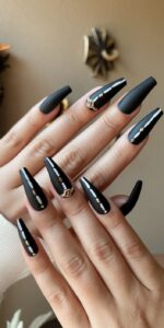 Matte Black & Gold Nails