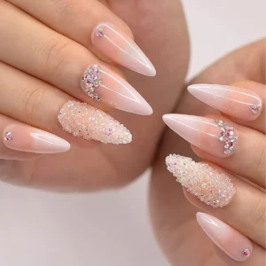 Crystal-Embellished Almond Nails