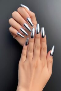 Shimmering Silver Coffin Nails